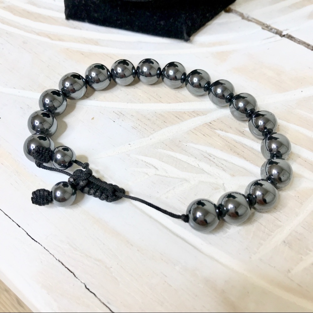 Large Round Hematite Heather Gray Bracelet